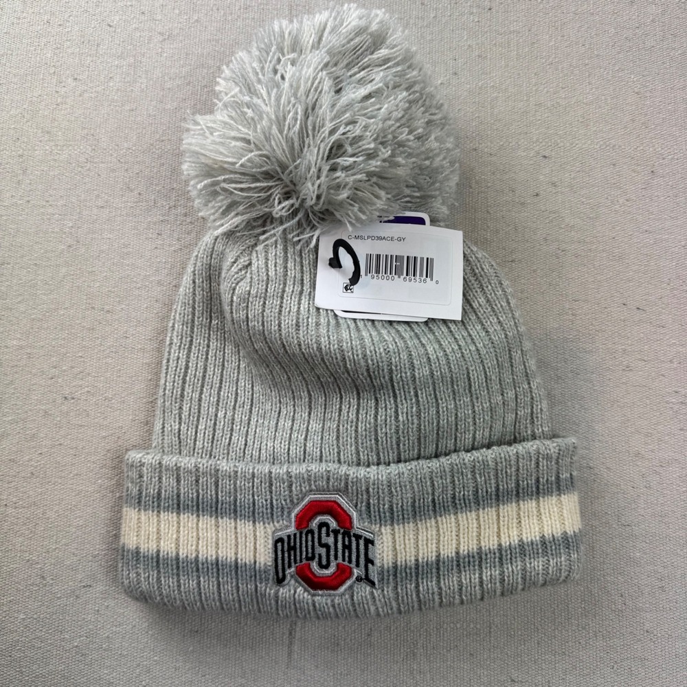 Fan Favorite Ohio State Buckeyes Womens Gray Knit Pom Beanie Hat C-MSLPD39ACE-GY